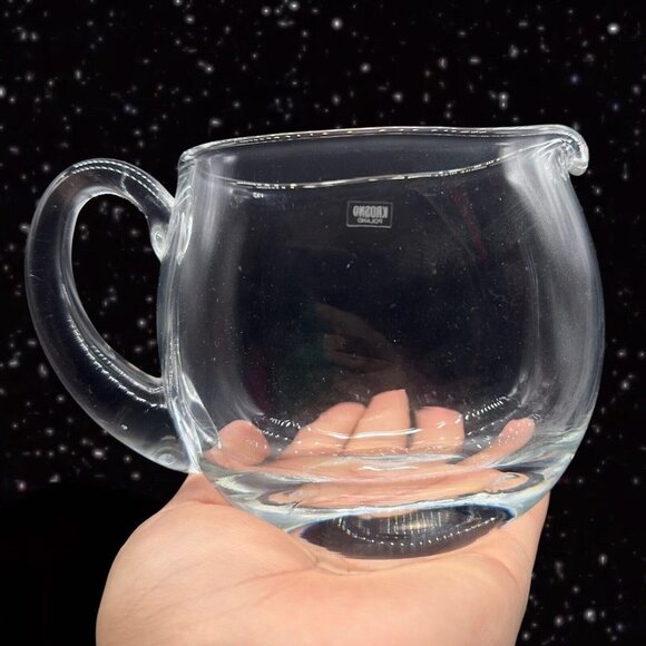 Krosno Poland Hand Blown Polished Crystal Glass Pitcher W Sticker 4.5”W 4”T - Picture 9 of 10